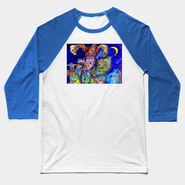 FLUTIST IN BLUE Venetian Masquerade Night Baseball T-Shirt by BulganLumini